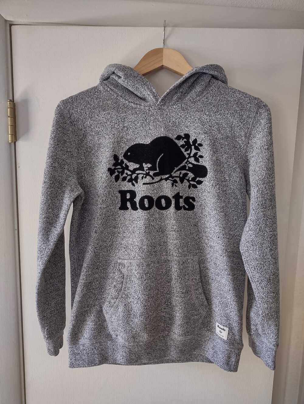 Roots Salt & Pepper Pullover Hoodie Kids' XXL Gray Black Logo Fleece Sweatshirt